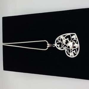 Sterling Silver .925 Large Heart Pendant Open Work 18" Box Chain